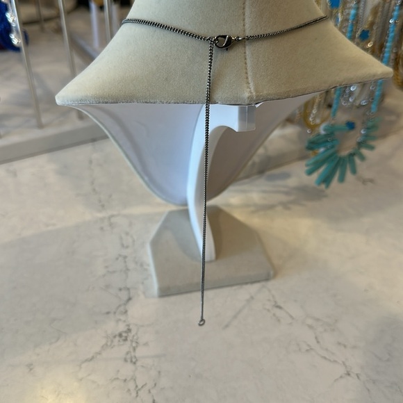 Authentic Chanel silver 16” (extends to 24”) black/clear stones logo necklace - Picture 3 of 7